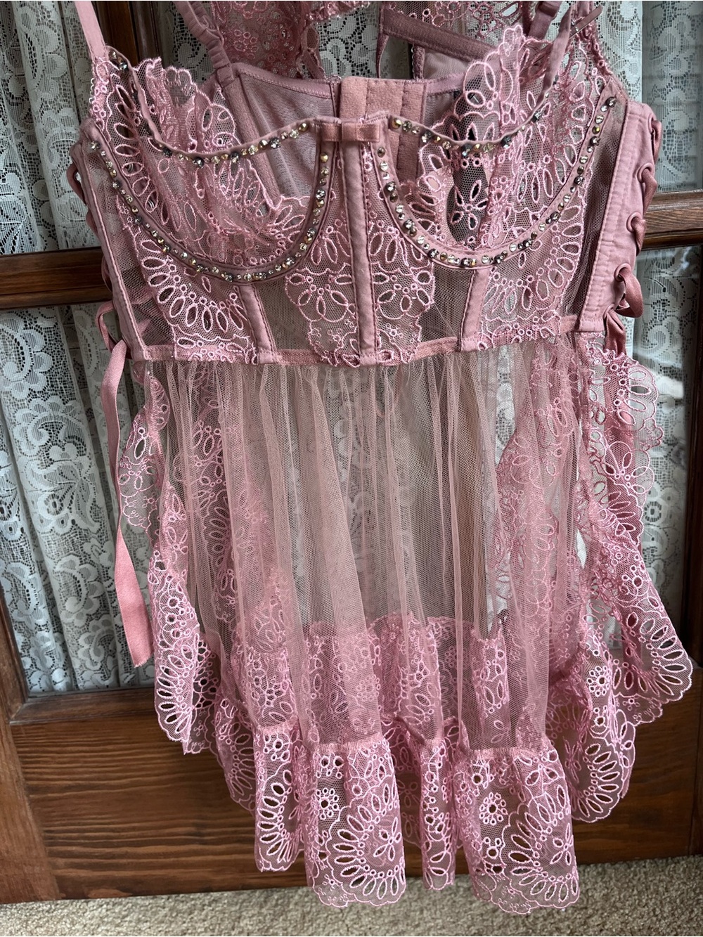 Victoria's Secret Rose Pink Lace & Mesh Camisole with Beaded Cups